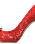 Chic Red Lace Heels with Crystal Embellishment