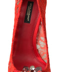 Chic Red Lace Heels with Crystal Embellishment