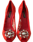 Chic Red Lace Heels with Crystal Embellishment