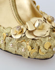 Gold Floral Crystal Embellished Pumps