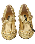 Gold Floral Crystal Embellished Pumps