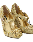 Gold Floral Crystal Embellished Pumps