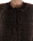 Elegant Brown Raccoon Fur Knee-Length Coat