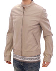 Elegant Beige Leather Lambskin Jacket