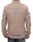 Elegant Beige Leather Lambskin Jacket