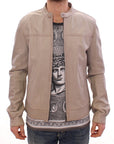 Elegant Beige Leather Lambskin Jacket