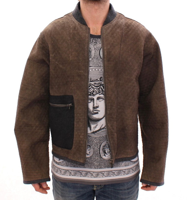 Elegant Leather &amp; Wool Blend Jacket