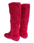 Elegant Pink Lambskin Fur Boots