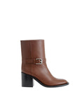 Chic Brown Leather Ankle Boots with Buckle Detail