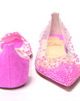 Hot Pink Suede Crystals Flat Point Toe Shoe