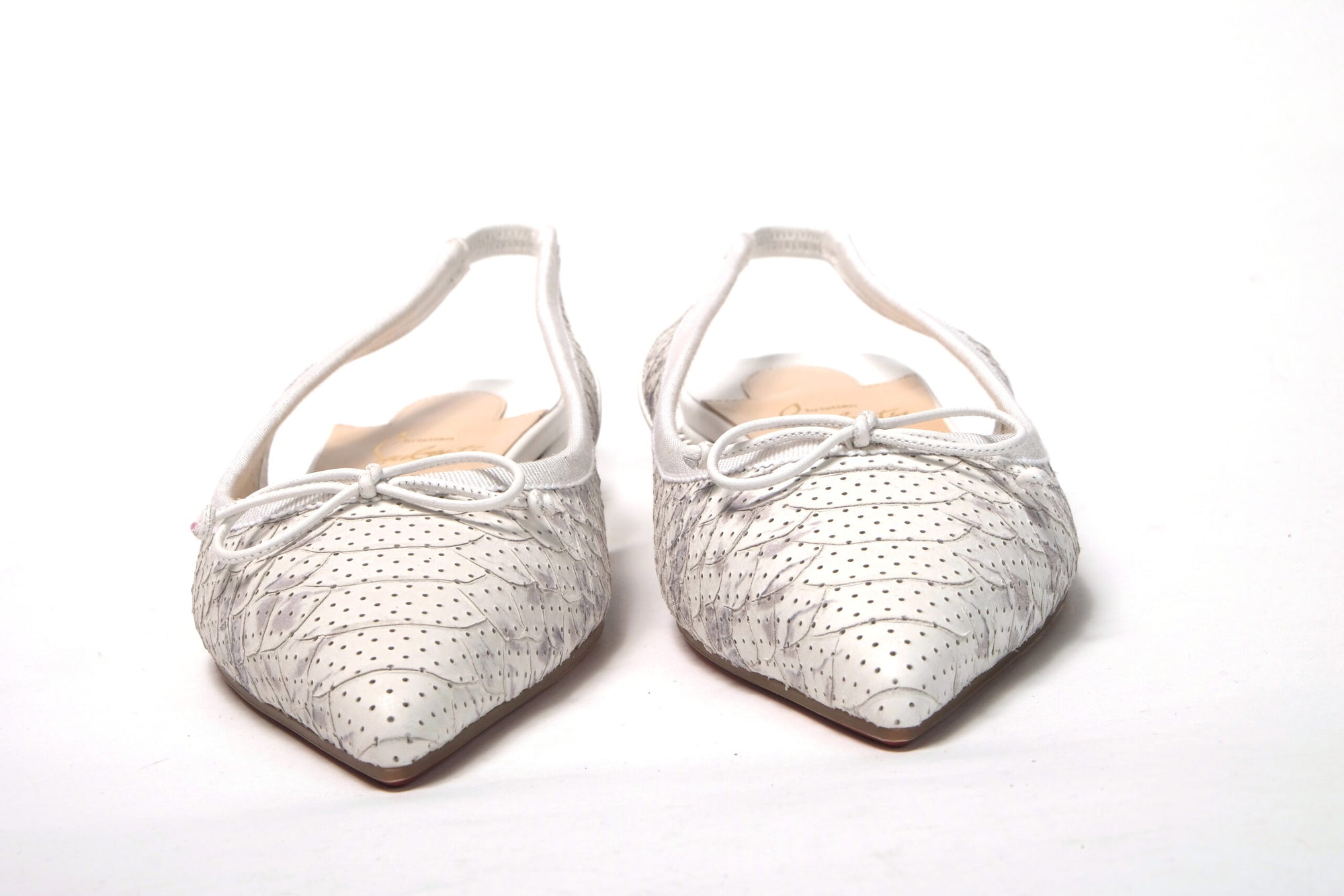 White Perforated Printed Flat Point Toe Shoe