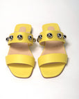 Bright Yellow Silver Wide Strap Studded Flat