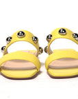 Bright Yellow Silver Wide Strap Studded Flat