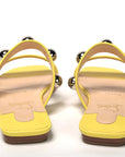 Bright Yellow Silver Wide Strap Studded Flat