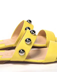 Bright Yellow Silver Wide Strap Studded Flat