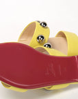 Bright Yellow Silver Wide Strap Studded Flat