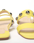 Bright Yellow Silver Wide Strap Studded Flat