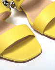 Bright Yellow Silver Wide Strap Studded Flat