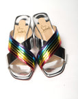 Silver Silver And Rainbow Stripe Mule Sandal