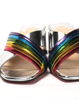 Silver Silver And Rainbow Stripe Mule Sandal