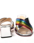 Silver Silver And Rainbow Stripe Mule Sandal