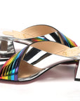 Silver Silver And Rainbow Stripe Mule Sandal