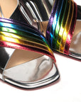 Silver Silver And Rainbow Stripe Mule Sandal