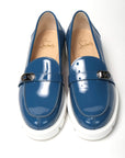 Blue And White Silver Logo Lock Boat Shoe