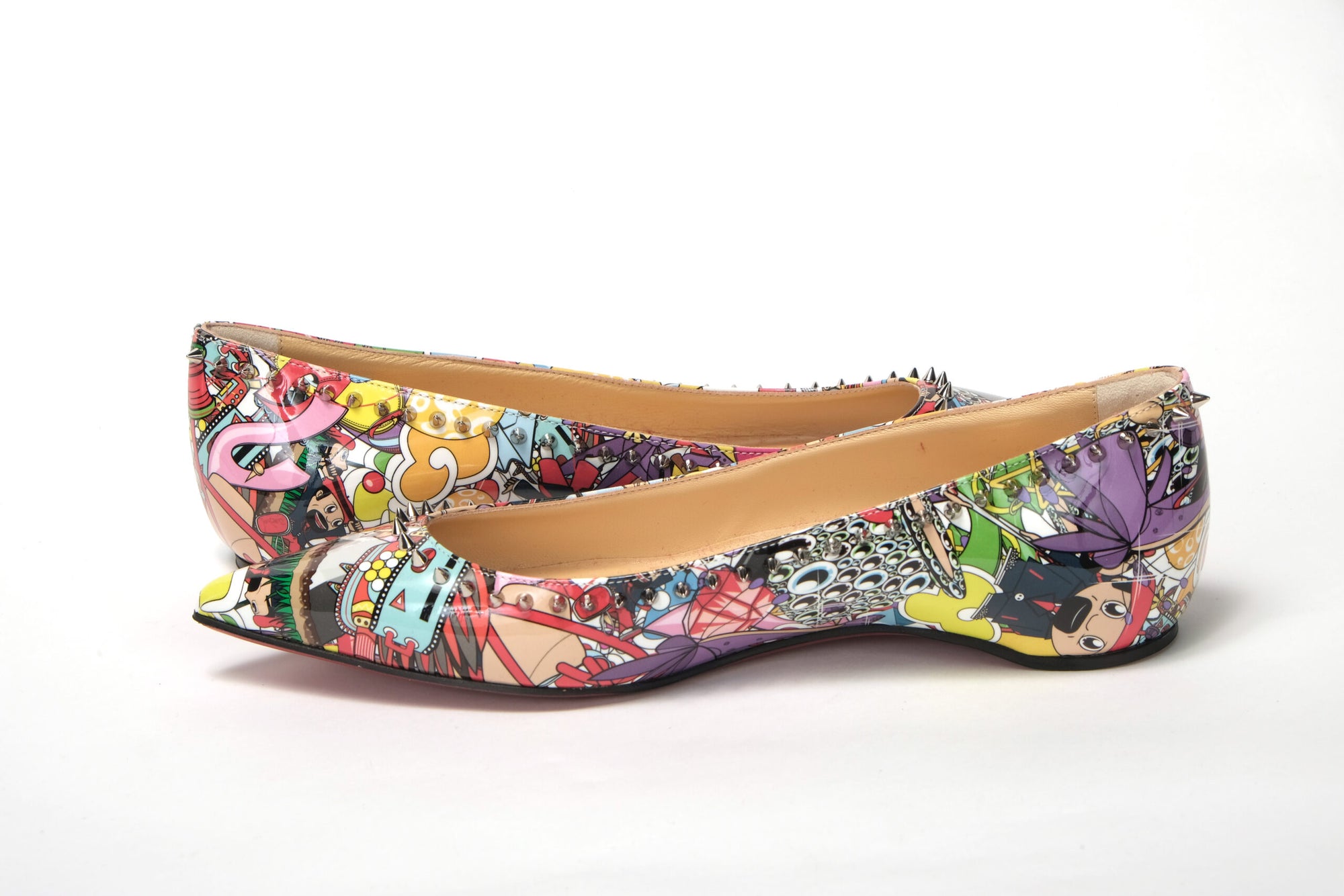 Silver Multi Print Embellished Flat Patent Point Shoe