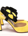 Yellow Black Peep Toe Flower Sandal