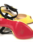 Yellow Black Peep Toe Flower Sandal