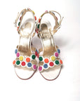 White Multicolor Spot Design High Heels Shoes Sandal