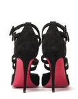 Black Velour Perforated Strappy High Heel Sandal 