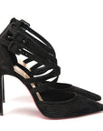 Black Velour Perforated Strappy High Heel Sandal 