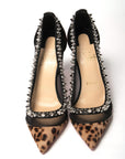 Brown Silver Leopard  Nappa And Mesh Studded High Heels Pumps