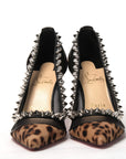 Brown Silver Leopard  Nappa And Mesh Studded High Heels Pumps