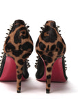 Brown Silver Leopard  Nappa And Mesh Studded High Heels Pumps