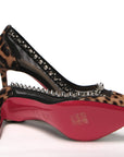 Brown Silver Leopard  Nappa And Mesh Studded High Heels Pumps