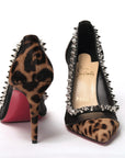 Brown Silver Leopard  Nappa And Mesh Studded High Heels Pumps