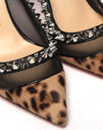 Brown Silver Leopard  Nappa And Mesh Studded High Heels Pumps