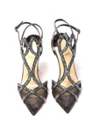 Black Crystal And Leather Strappy High Heel Sandal