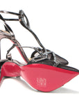 Black Crystal And Leather Strappy High Heel Sandal