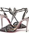 Black Crystal And Leather Strappy High Heel Sandal