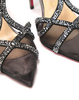 Black Crystal And Leather Strappy High Heel Sandal