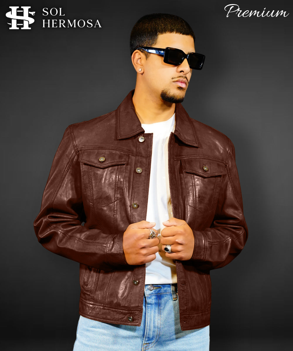 Trucker Leather Jacket For Men - Faraz