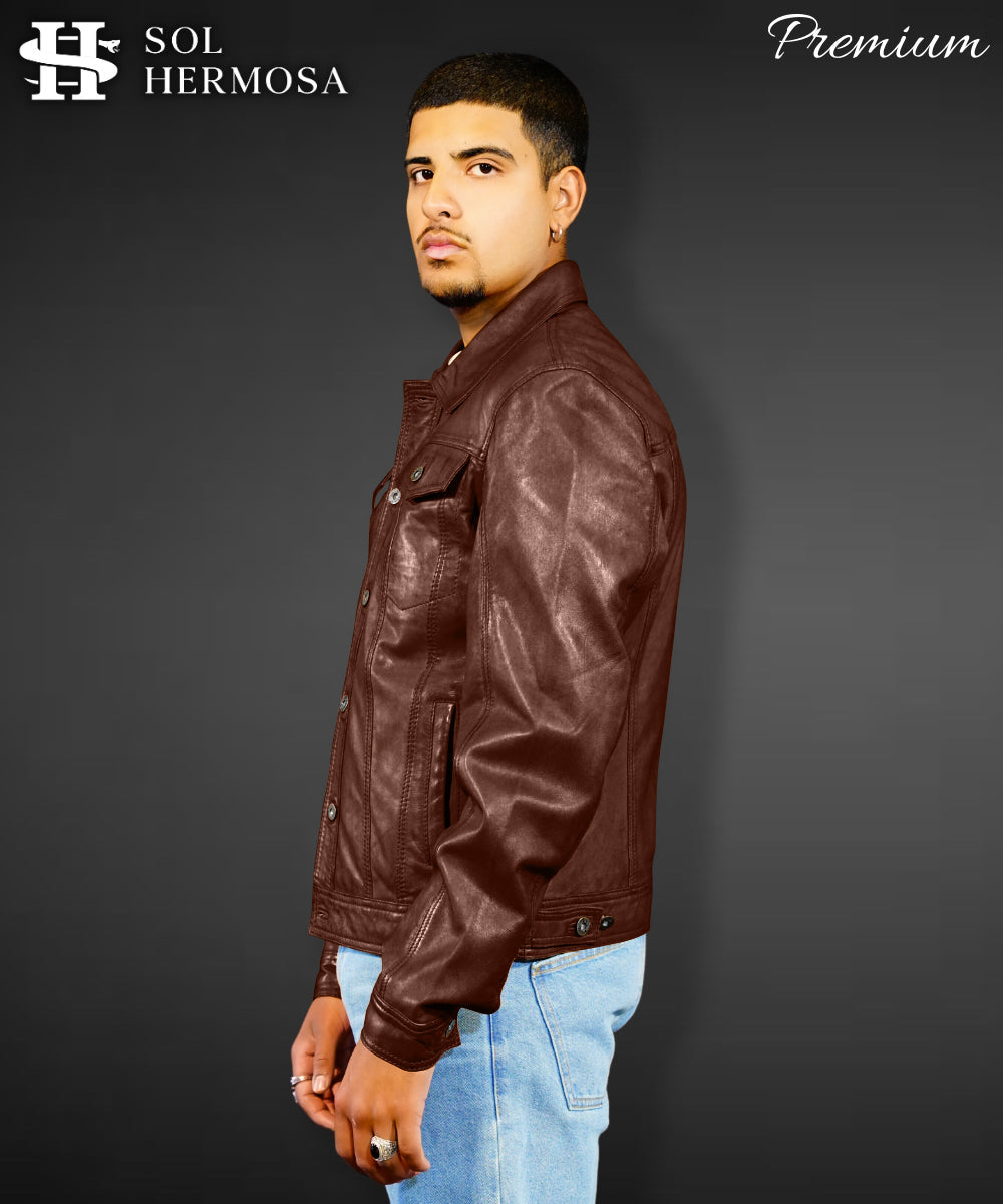 Men&#39;s Trucker Leather Jacket - Faraz