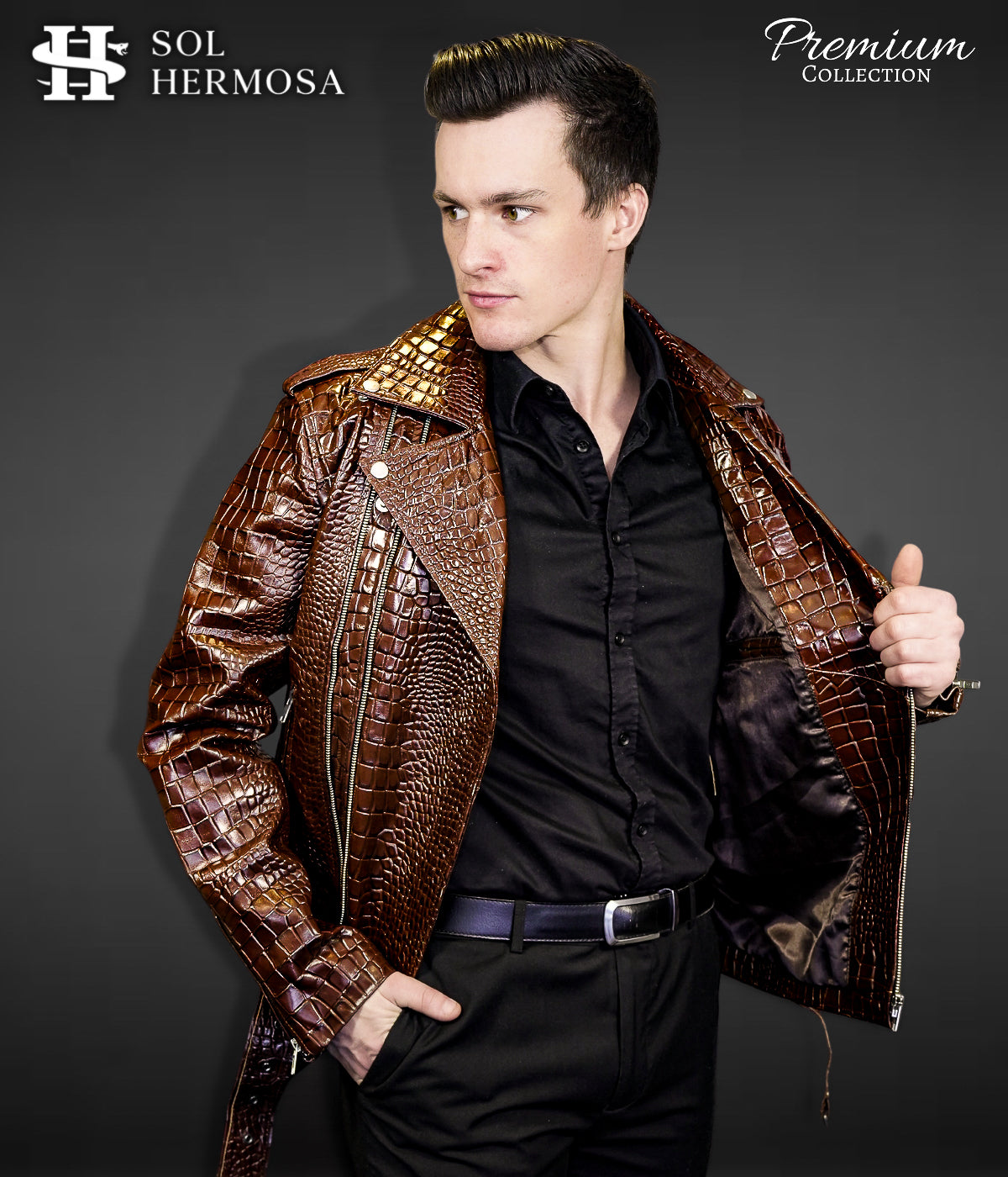 Men&#39;s Leather Biker Jacket - Hermes