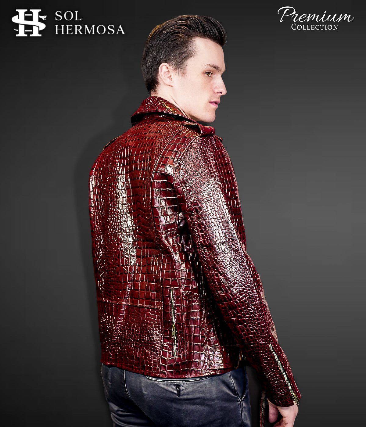 Men&#39;s Leather Biker Jacket - Hermes