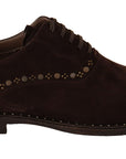 Elegant Brown Suede Studded Derby Shoes