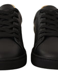 Elegant Black and Gold Low-top Leather Sneakers